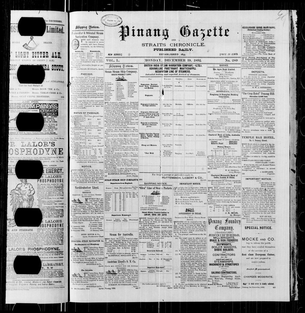 Miniature of Pinang Gazette and Straits Chronicle 19 December 1892