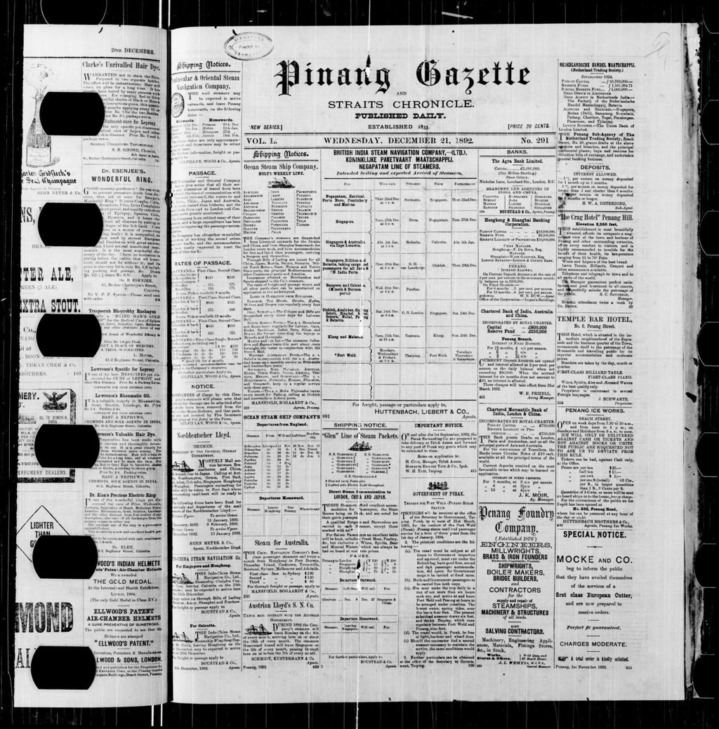 Miniature of Pinang Gazette and Straits Chronicle 21 December 1892