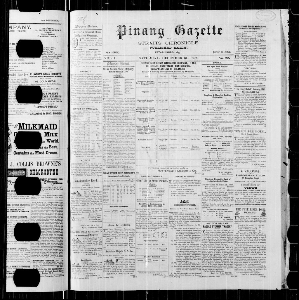 Miniature of Pinang Gazette and Straits Chronicle 31 December 1892