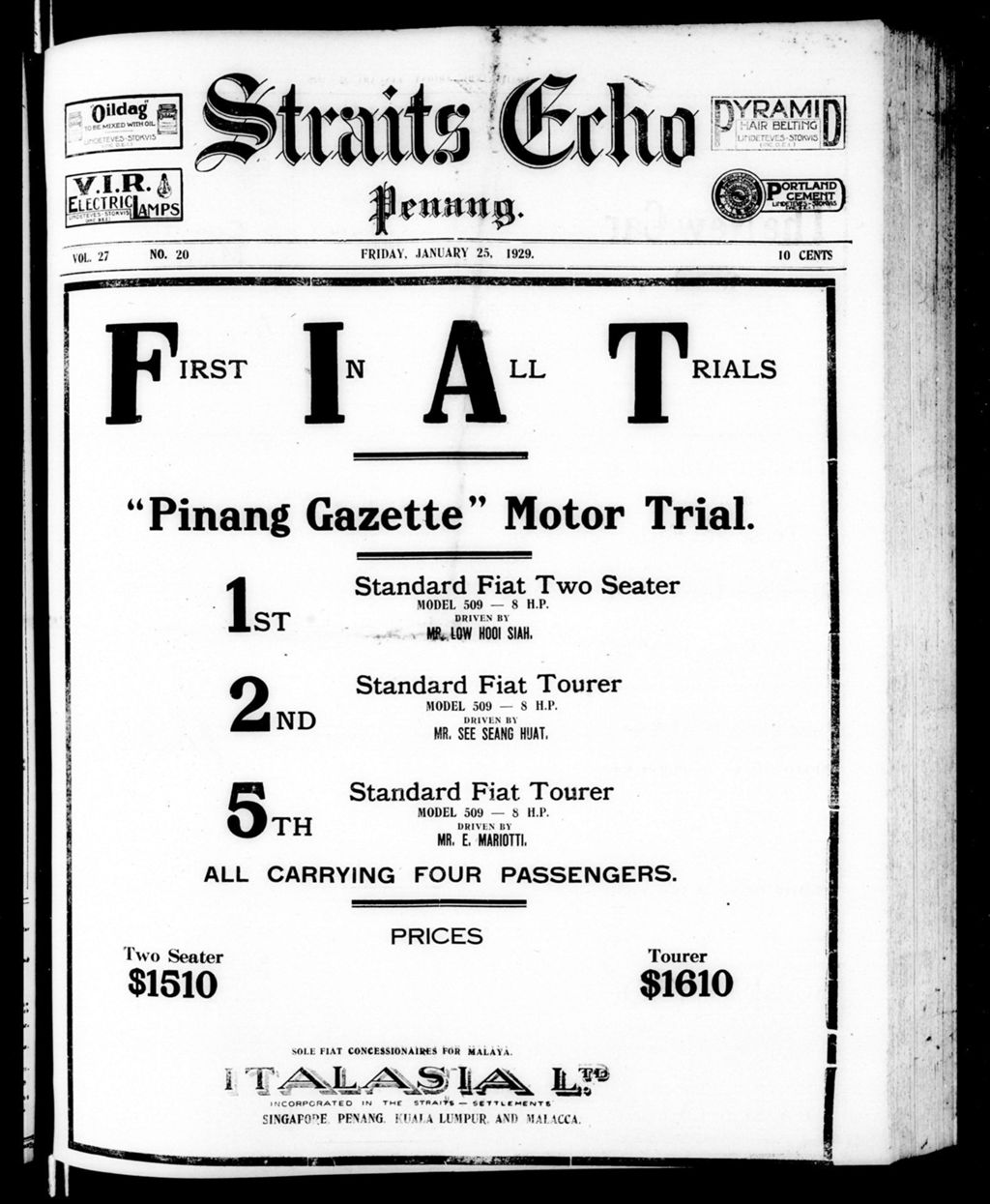 Miniature of Straits Echo 25 January 1929