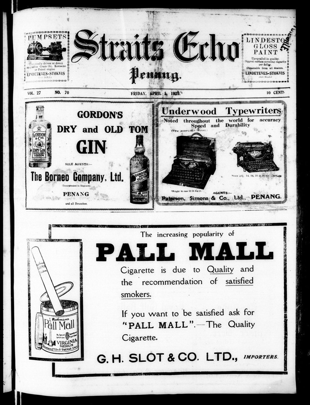 Miniature of Straits Echo 05 April 1929