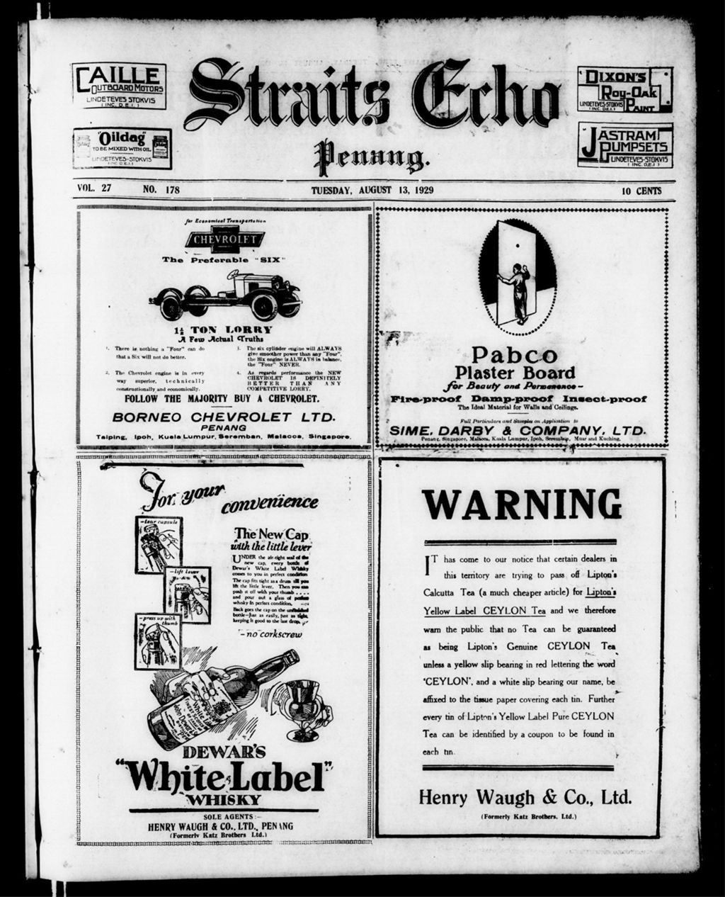 Miniature of Straits Echo 13 August 1929