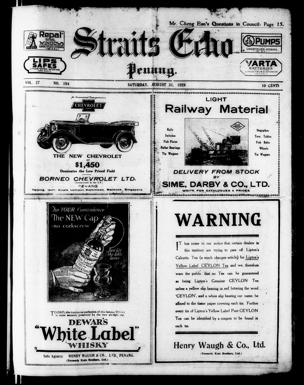 Miniature of Straits Echo 31 August 1929