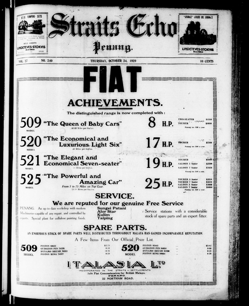 Miniature of Straits Echo 24 October 1929