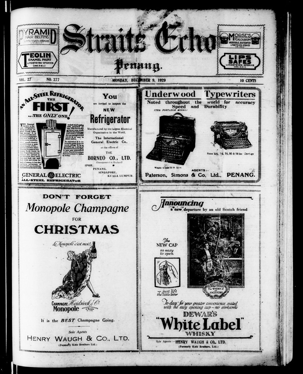 Miniature of Straits Echo 09 December 1929