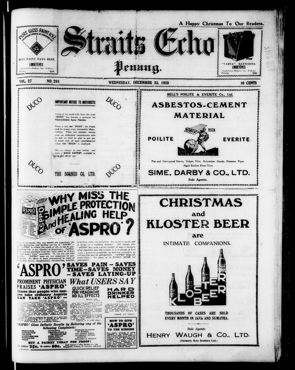 Miniature of Straits Echo 25 December 1929