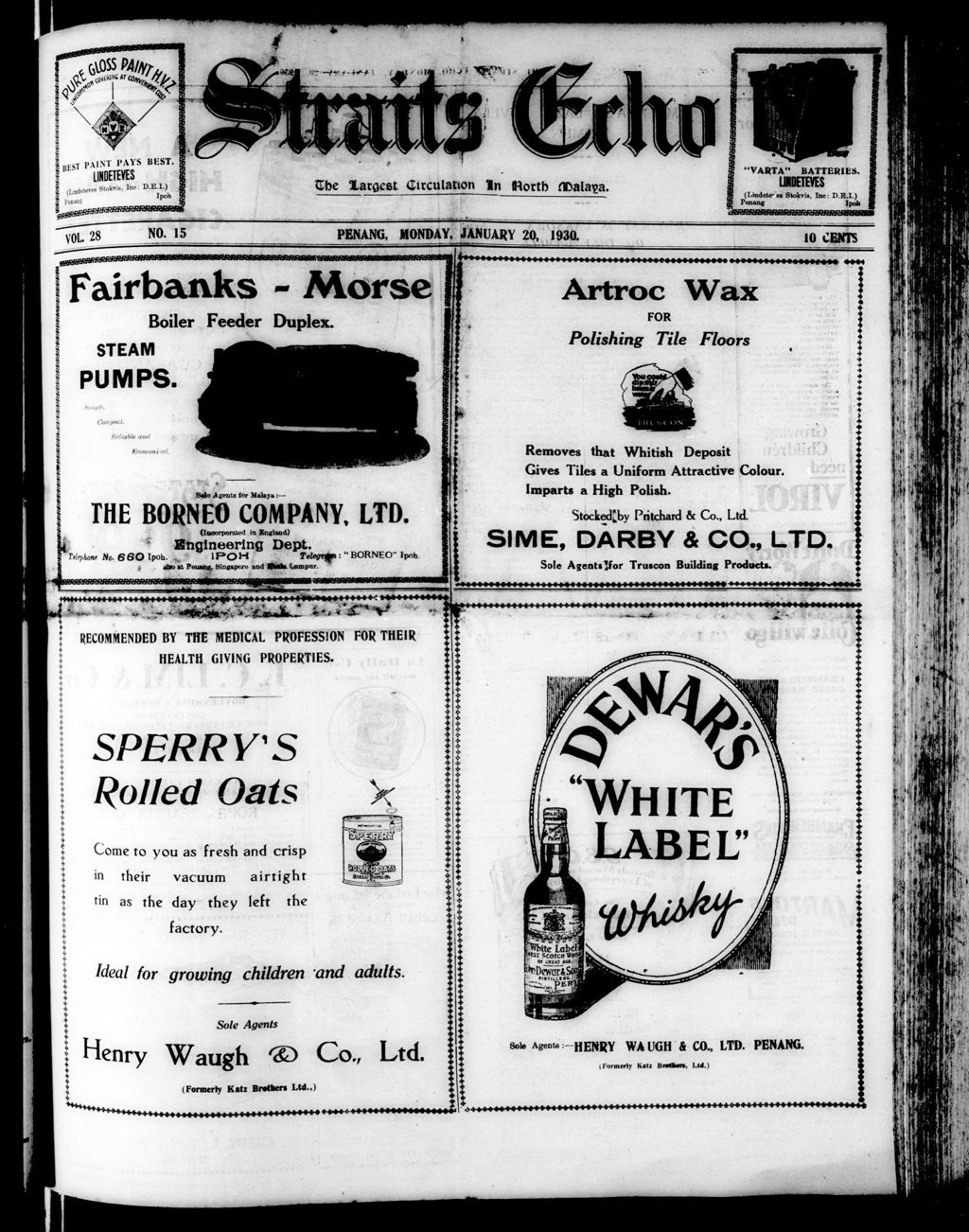 Miniature of Straits Echo 20 January 1930