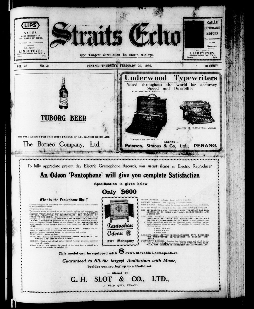 Miniature of Straits Echo 20 February 1930