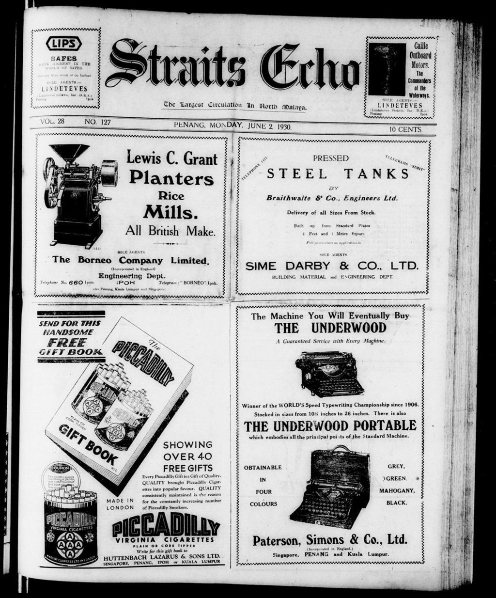 Miniature of Straits Echo 02 June 1930