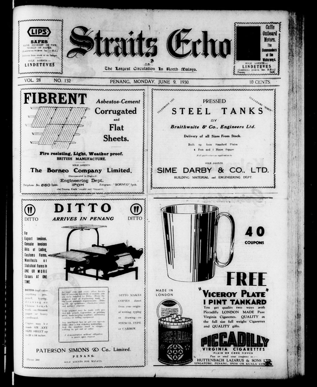 Miniature of Straits Echo 09 June 1930