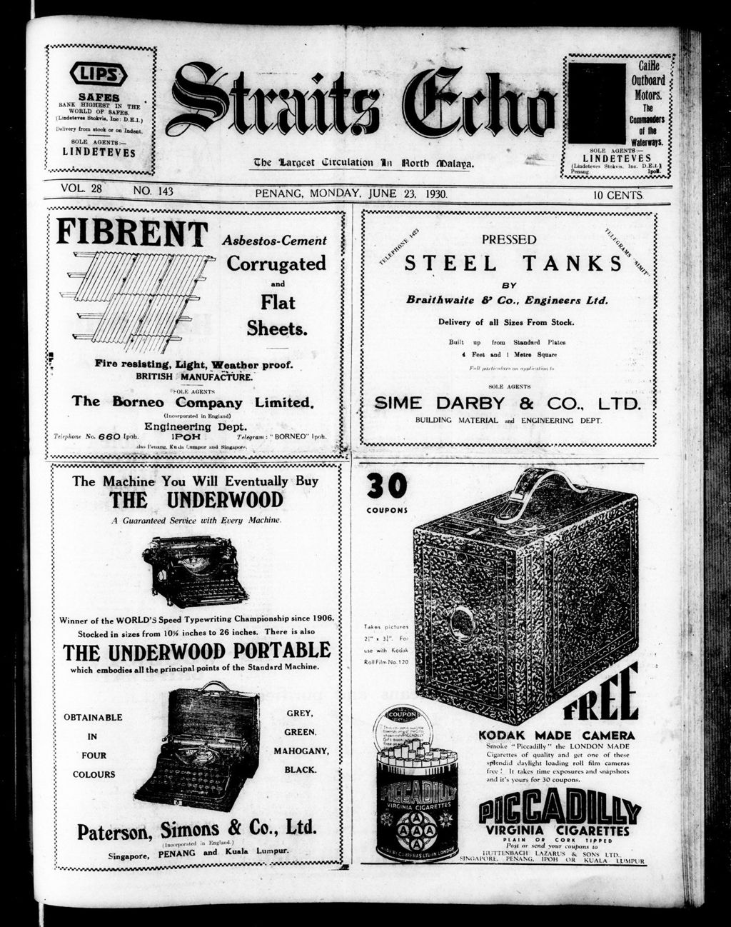 Miniature of Straits Echo 23 June 1930