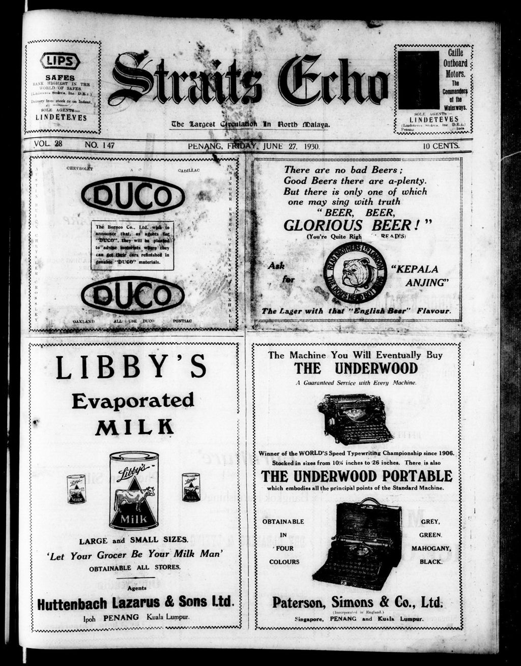 Miniature of Straits Echo 27 June 1930