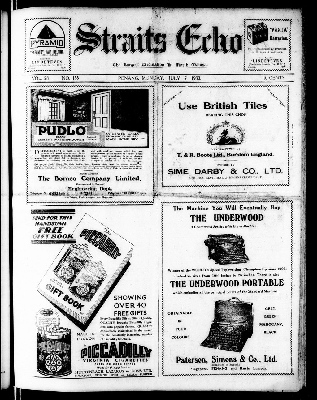 Miniature of Straits Echo 07 July 1930