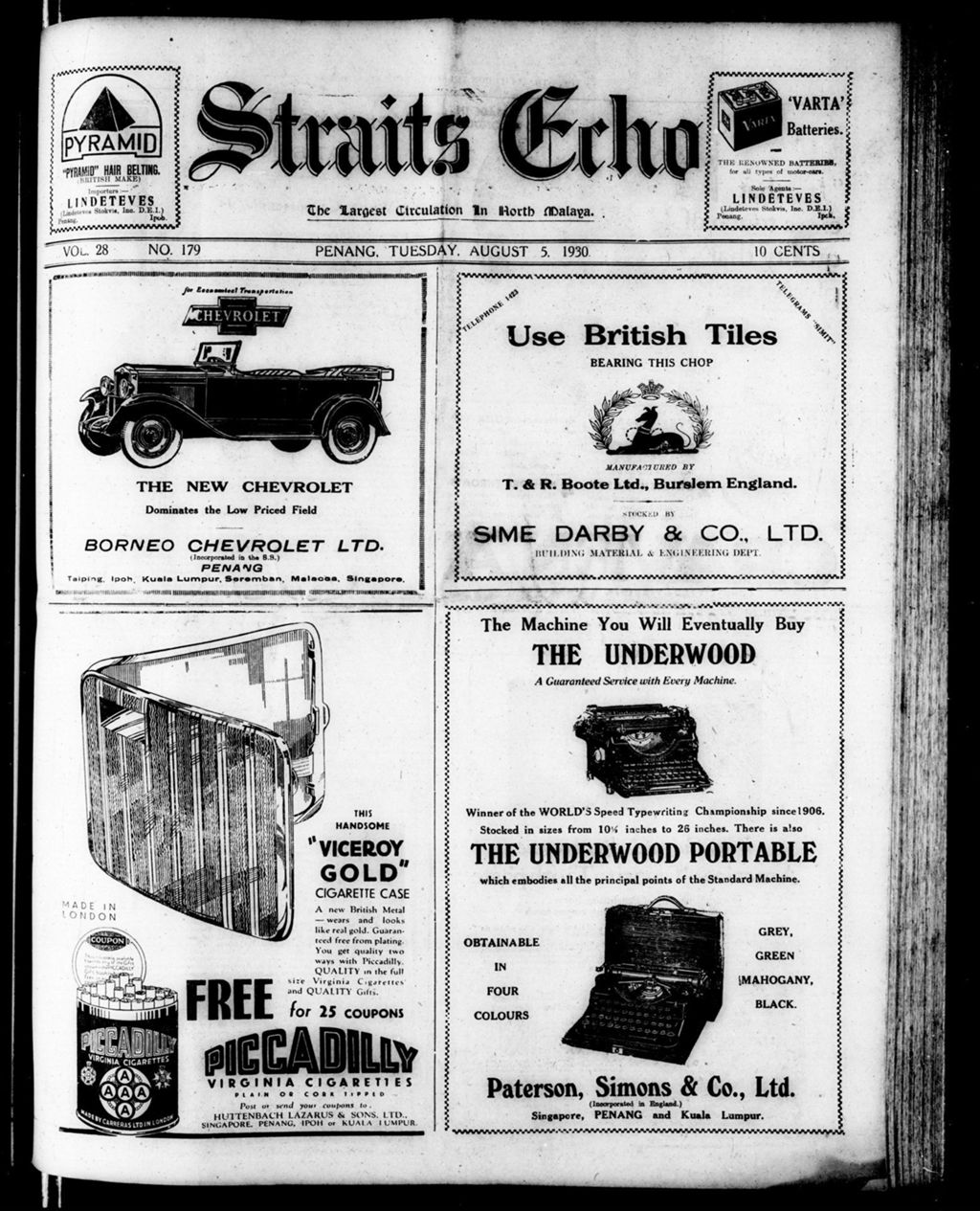 Miniature of Straits Echo 05 August 1930