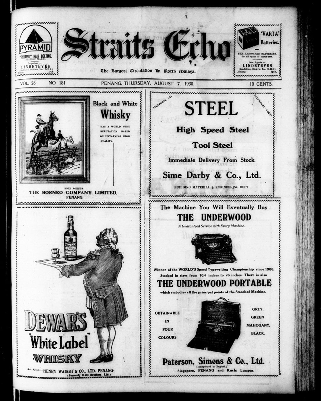 Miniature of Straits Echo 07 August 1930