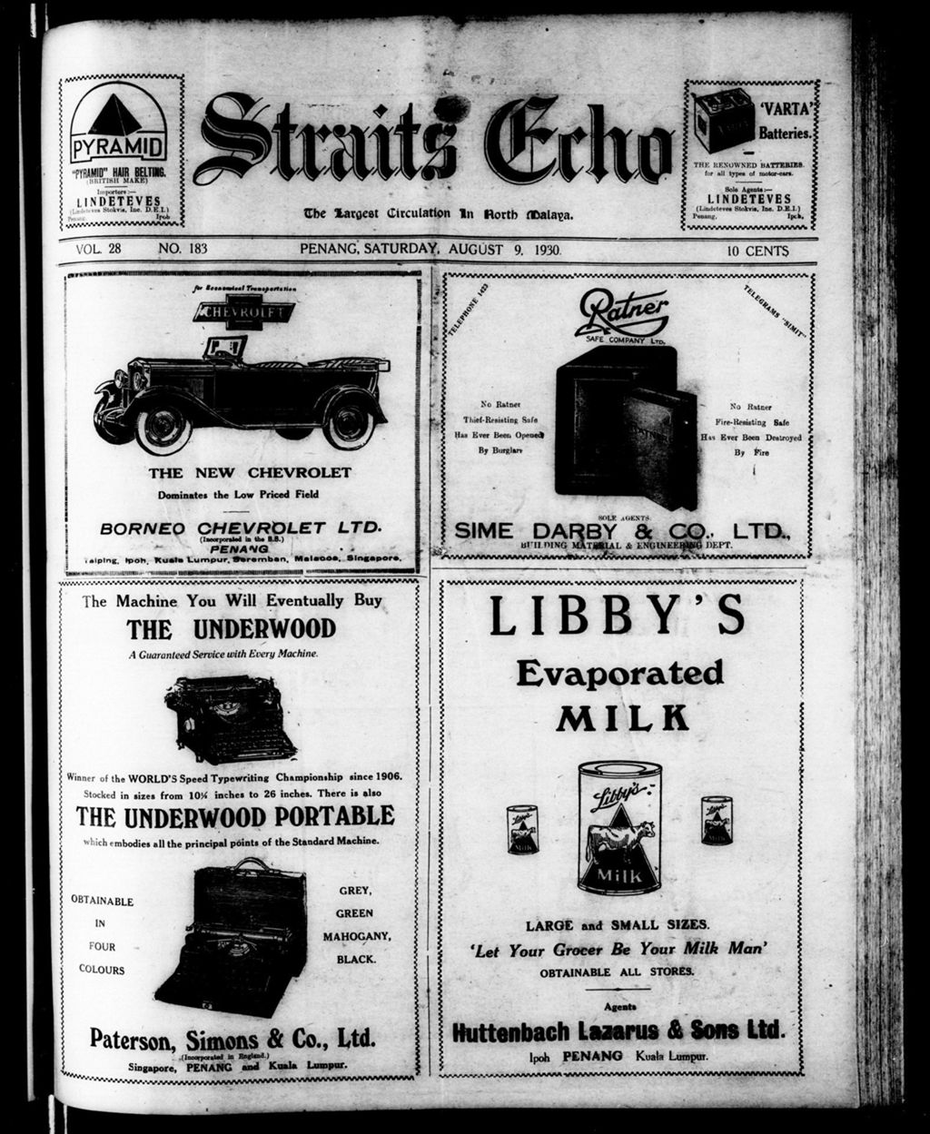 Miniature of Straits Echo 09 August 1930