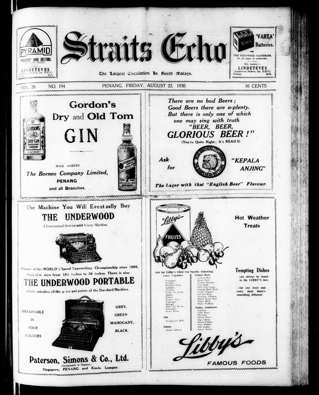 Miniature of Straits Echo 22 August 1930