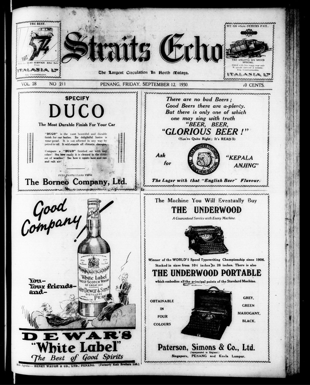 Miniature of Straits Echo 12 September 1930