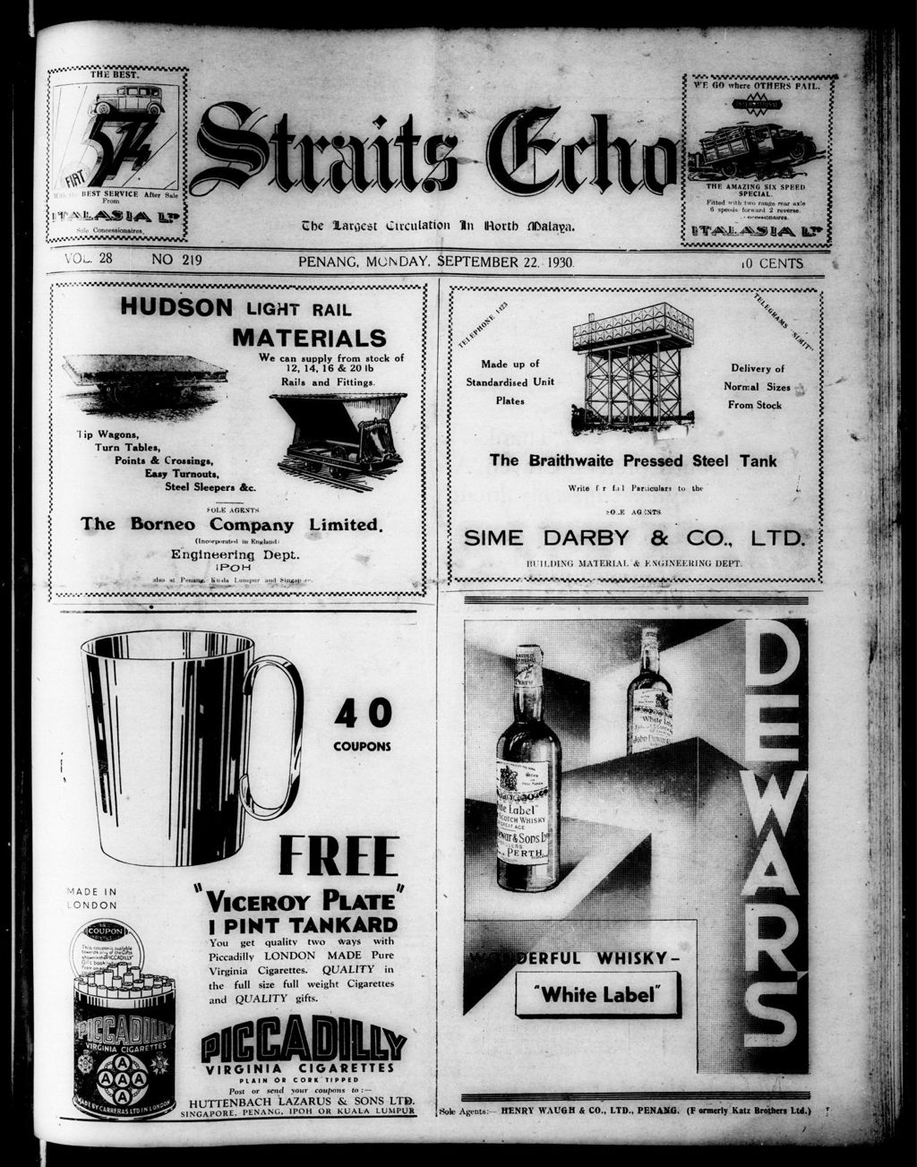 Miniature of Straits Echo 22 September 1930