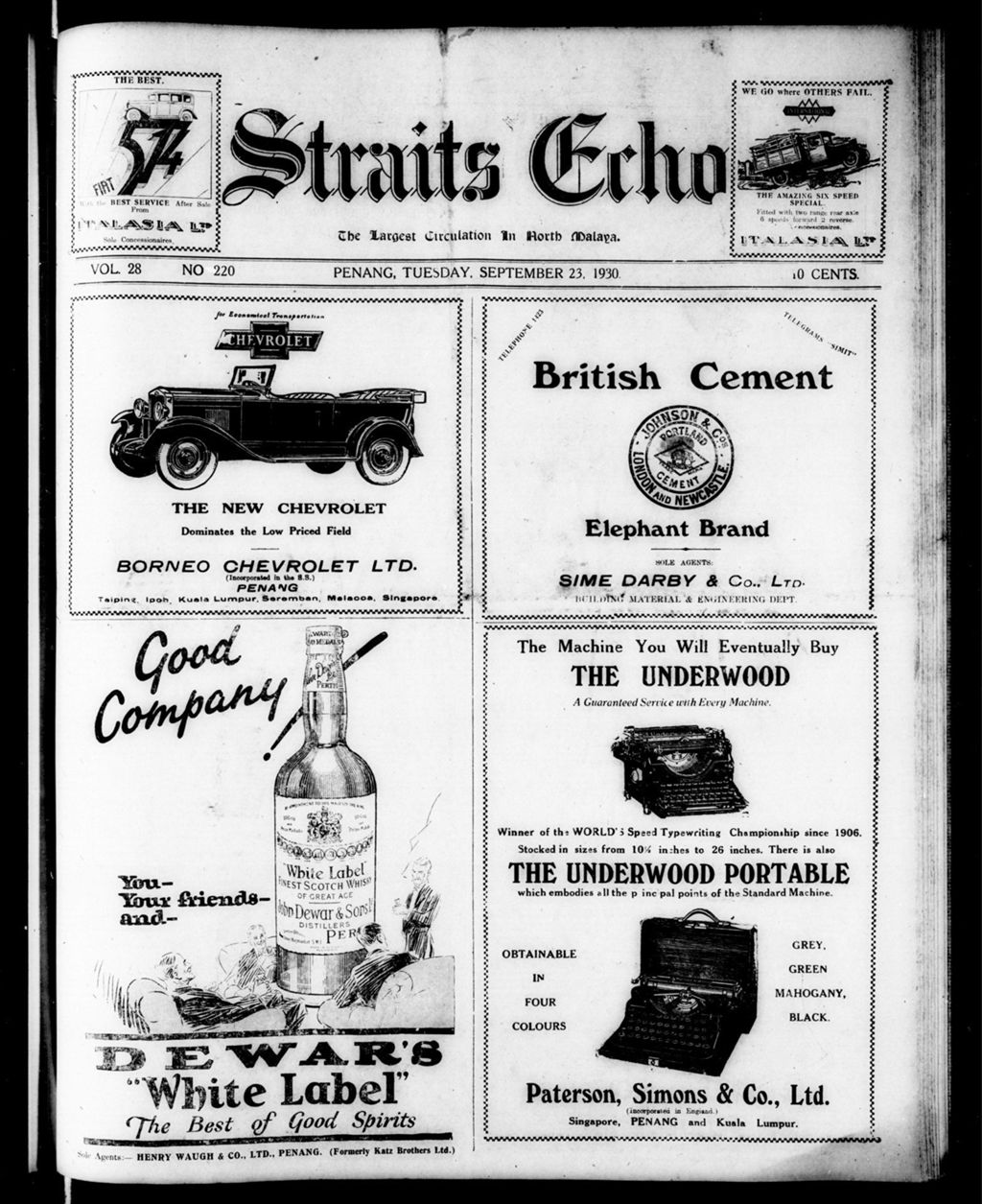 Miniature of Straits Echo 23 September 1930