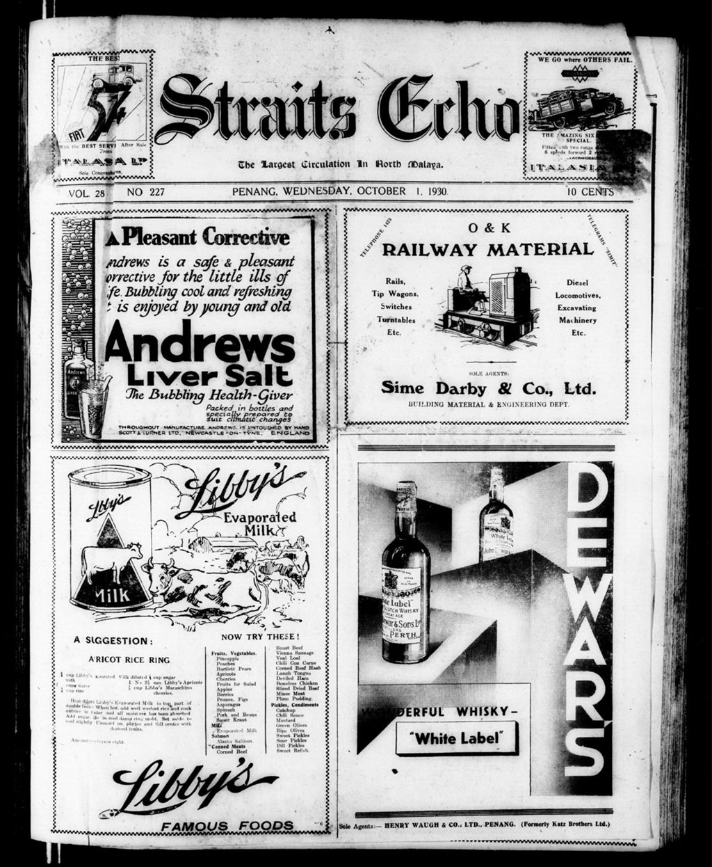 Miniature of Straits Echo 01 October 1930