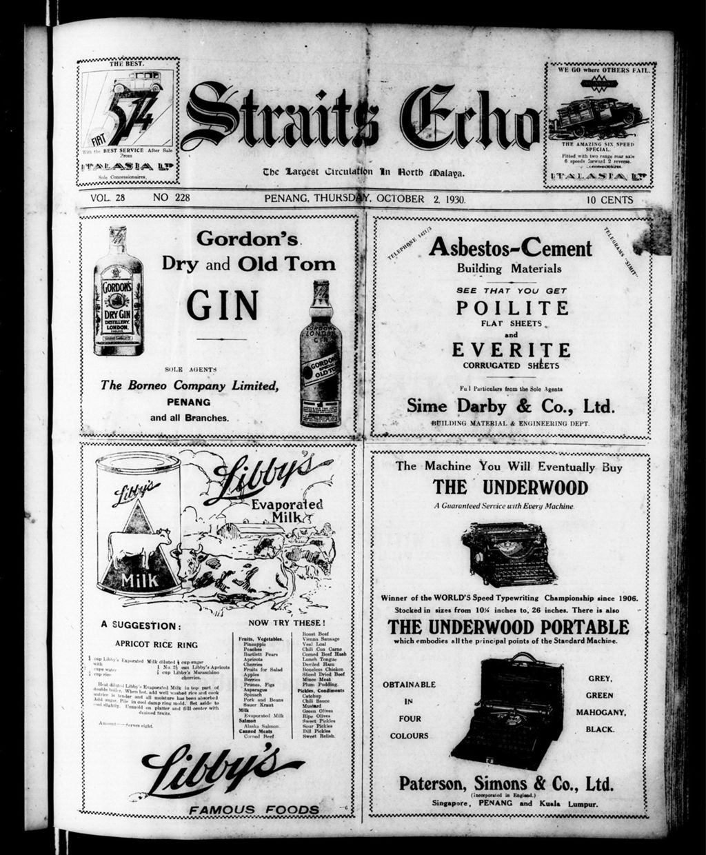 Miniature of Straits Echo 02 October 1930