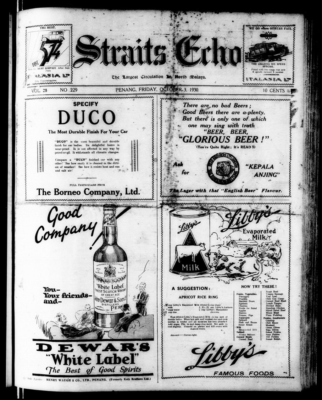 Miniature of Straits Echo 03 October 1930