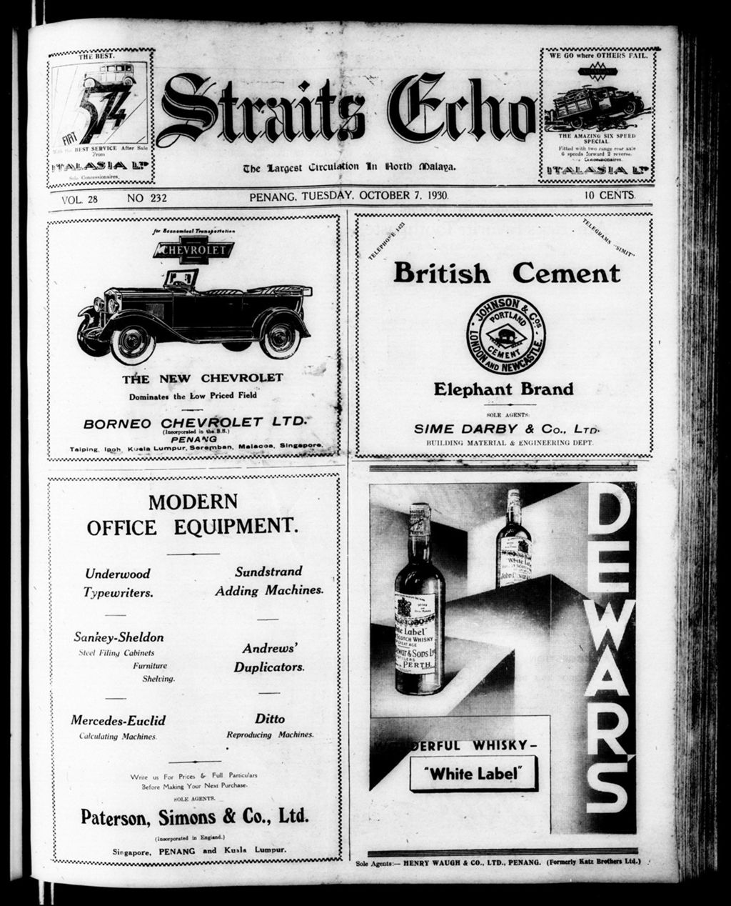 Miniature of Straits Echo 07 October 1930