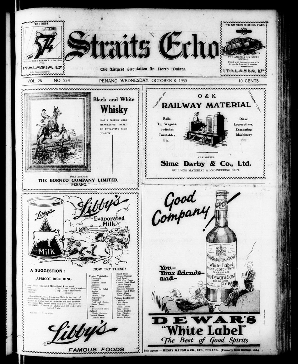 Miniature of Straits Echo 08 October 1930