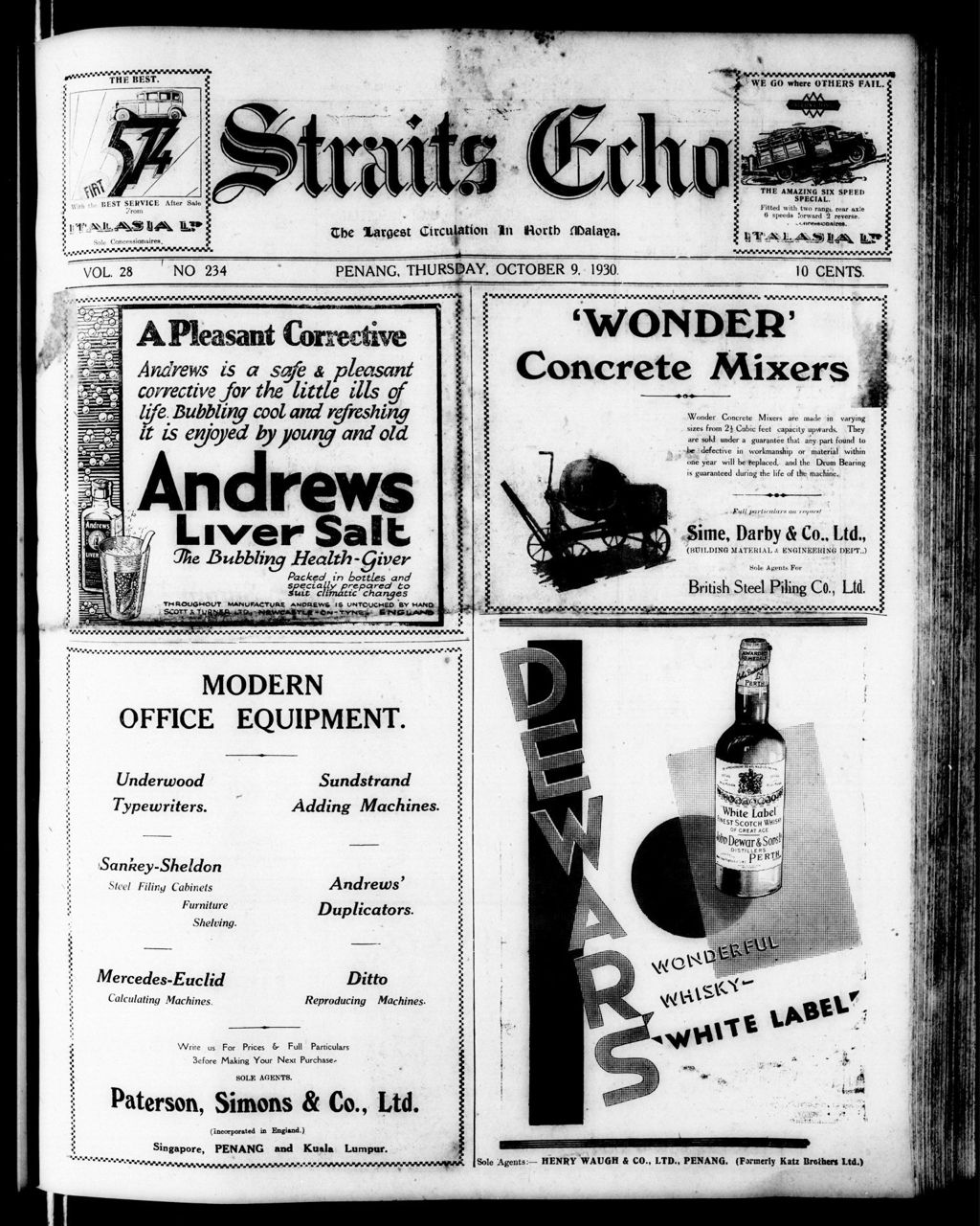 Miniature of Straits Echo 09 October 1930