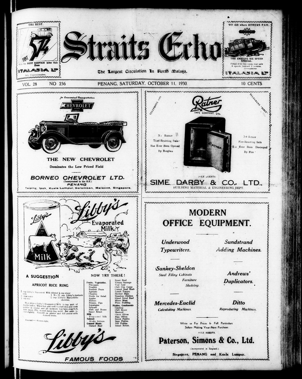 Miniature of Straits Echo 11 October 1930