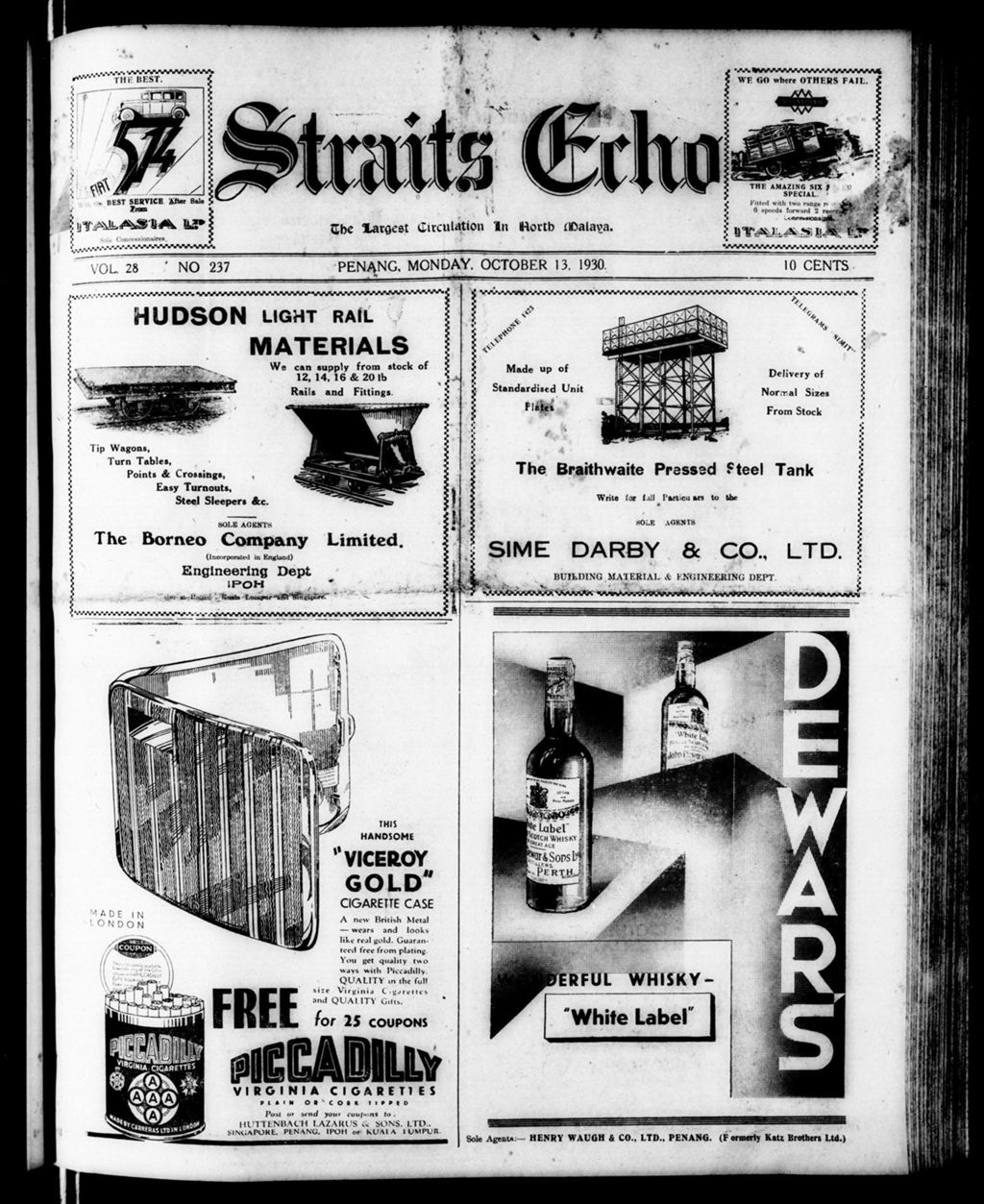 Miniature of Straits Echo 13 October 1930