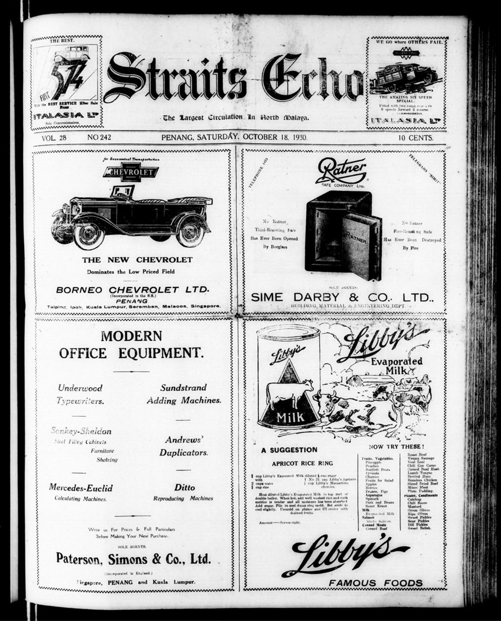 Miniature of Straits Echo 18 October 1930