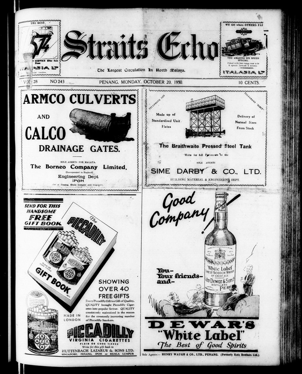 Miniature of Straits Echo 20 October 1930