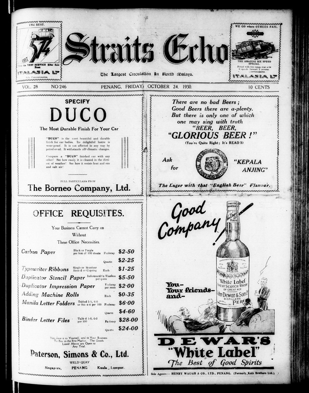 Miniature of Straits Echo 24 October 1930