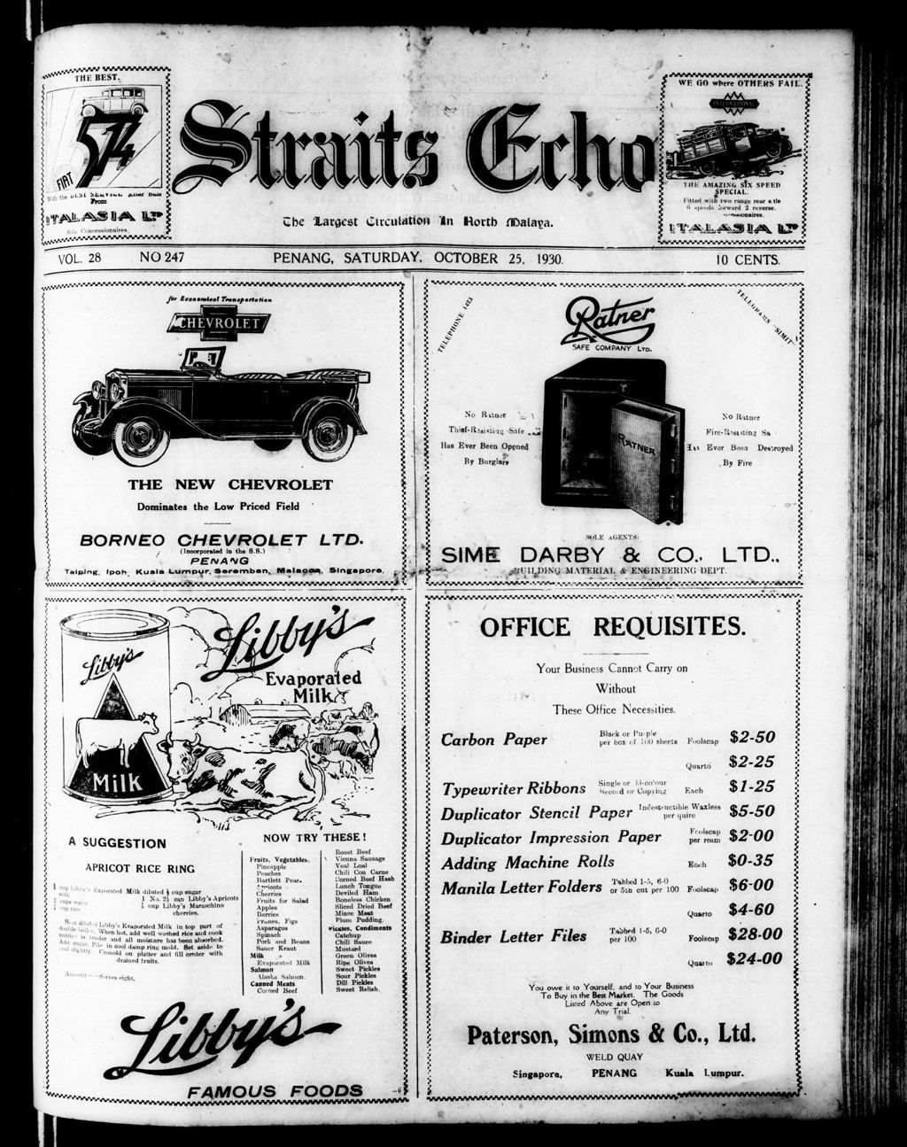 Miniature of Straits Echo 25 October 1930