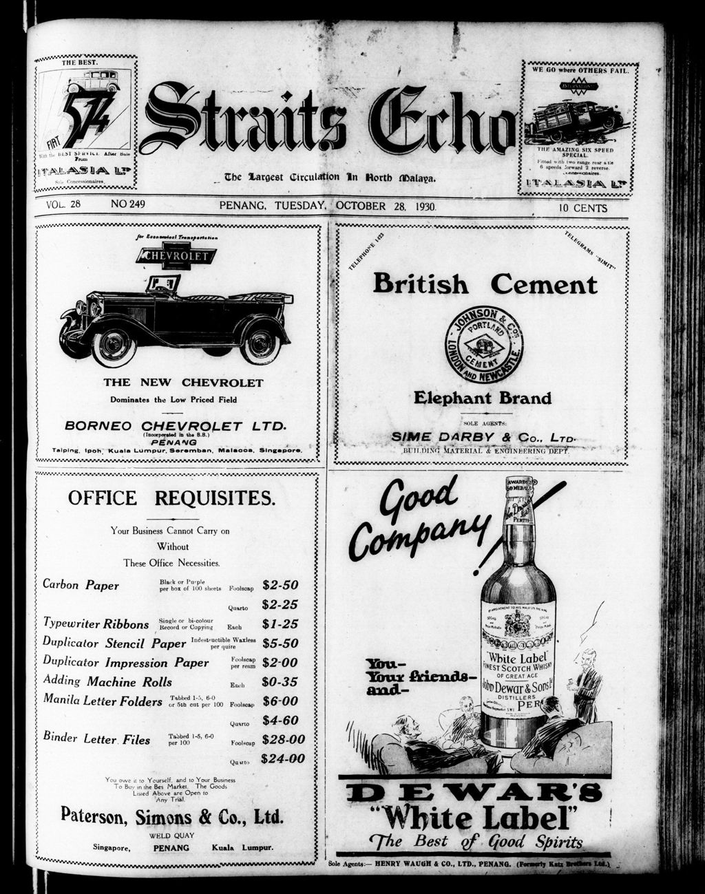 Miniature of Straits Echo 28 October 1930