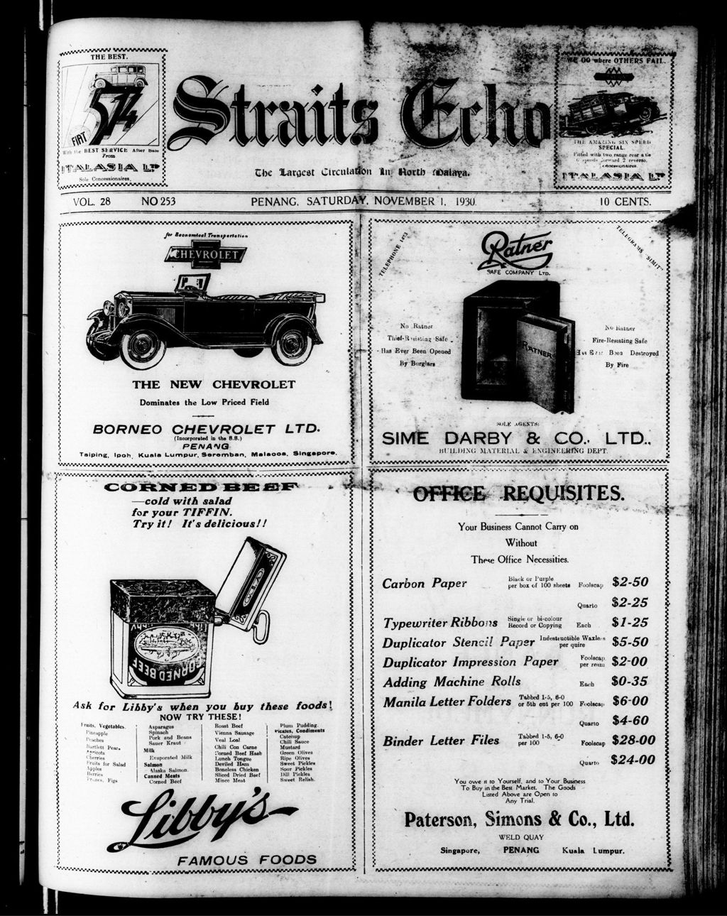 Miniature of Straits Echo 01 November 1930