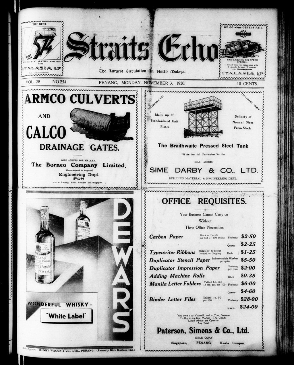 Miniature of Straits Echo 03 November 1930