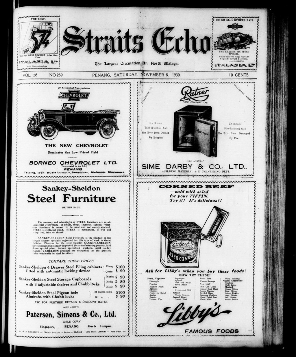 Miniature of Straits Echo 08 November 1930