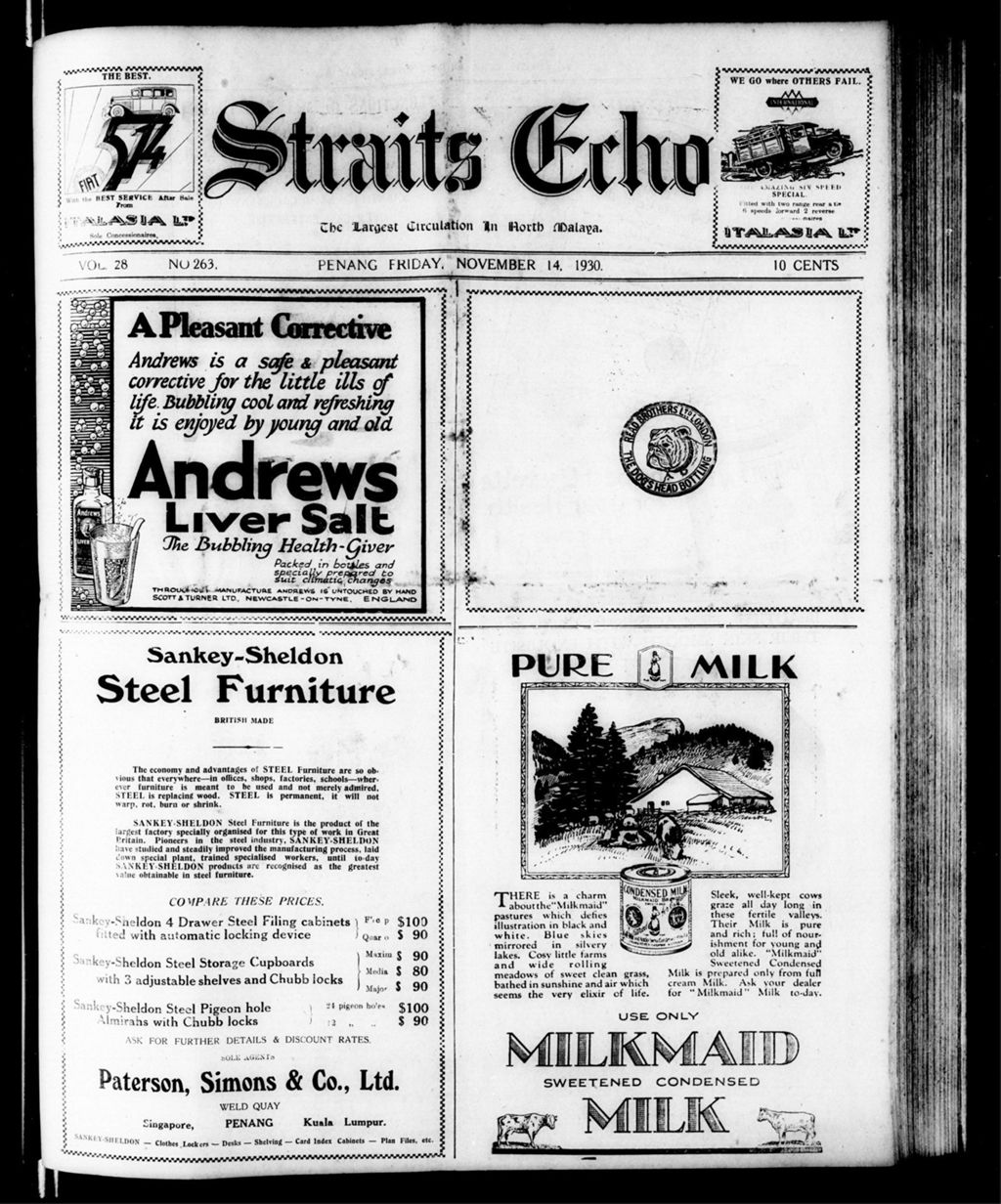 Miniature of Straits Echo 14 November 1930