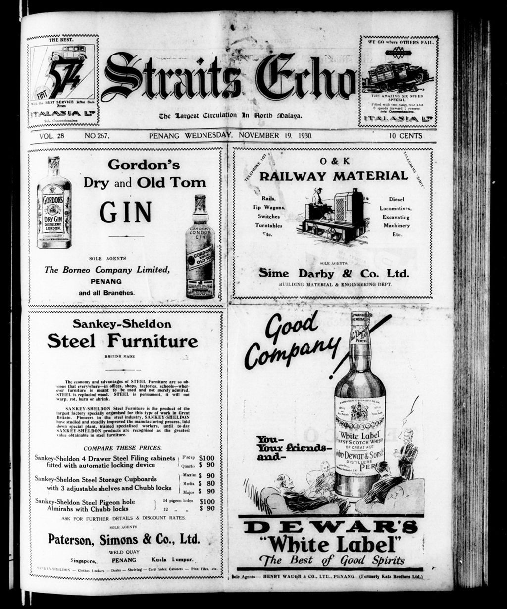 Miniature of Straits Echo 19 November 1930