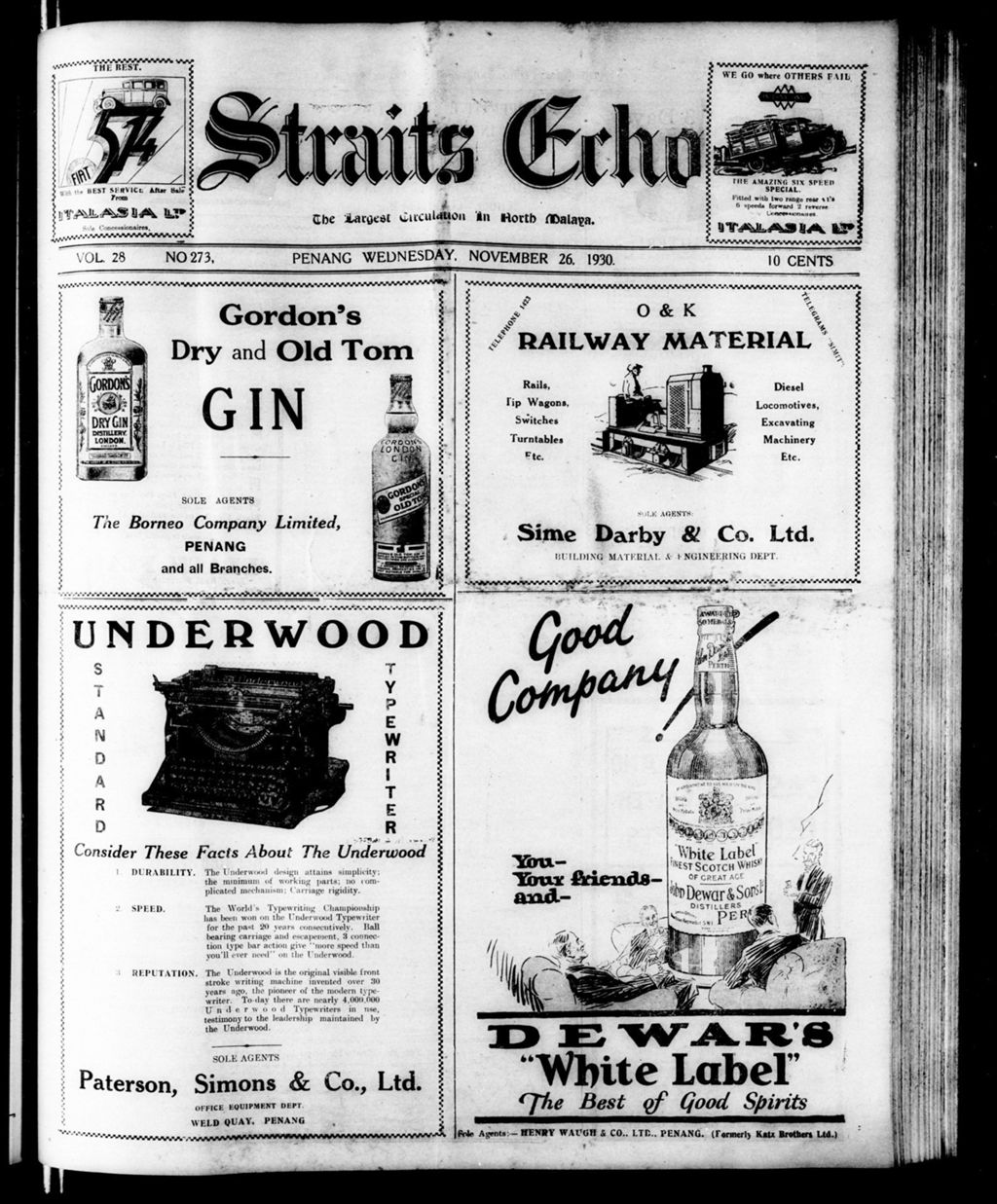 Miniature of Straits Echo 26 November 1930