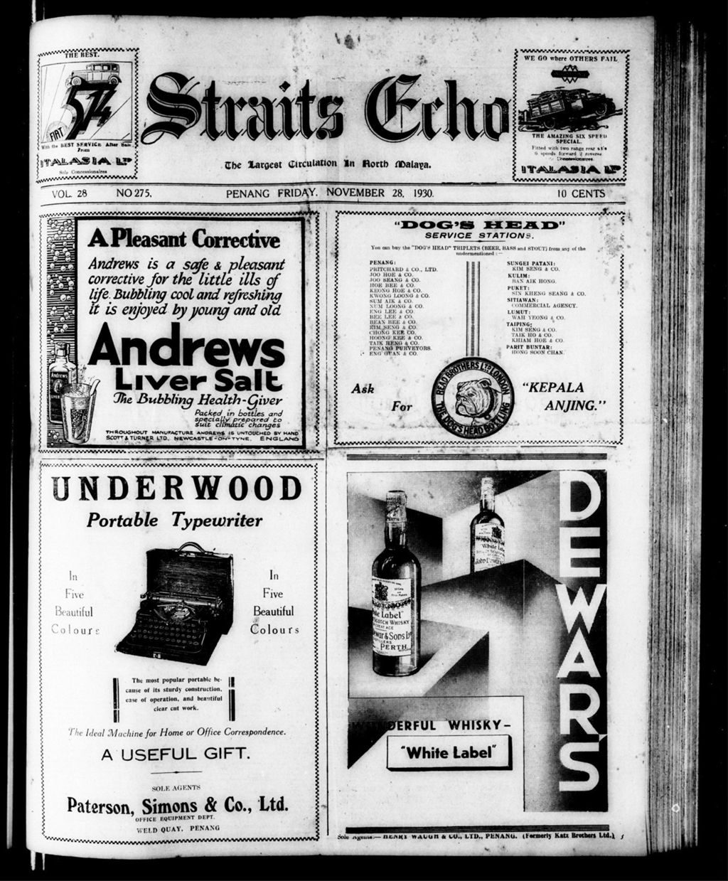 Miniature of Straits Echo 28 November 1930