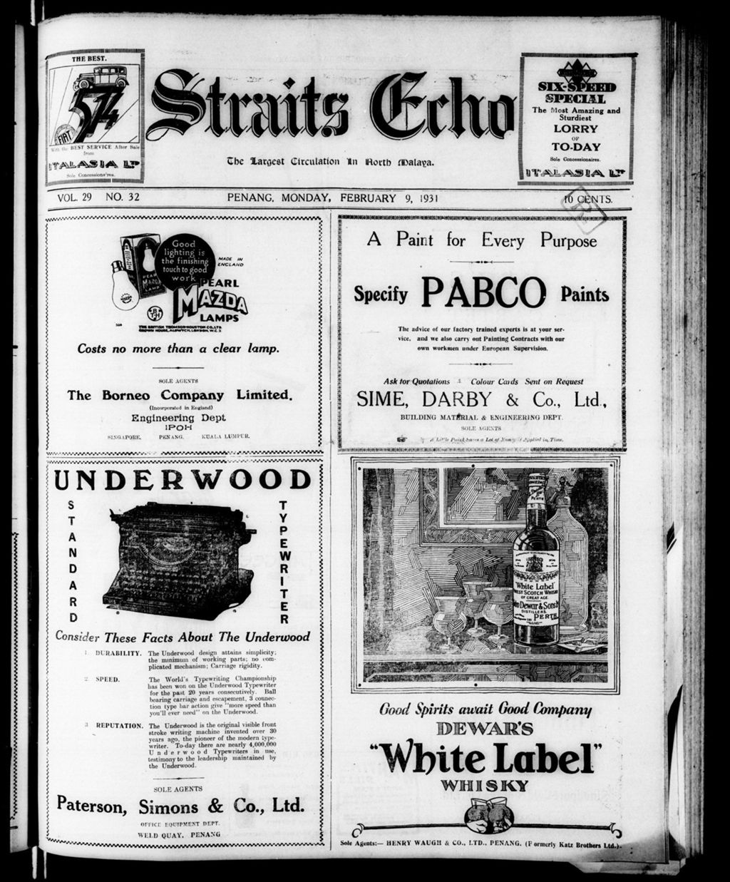 Miniature of Straits Echo 09 February 1931