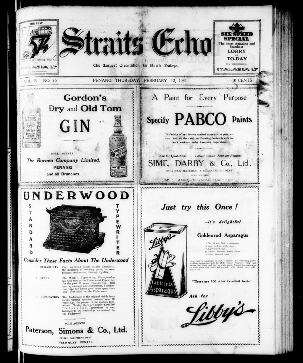 Miniature of Straits Echo 12 February 1931