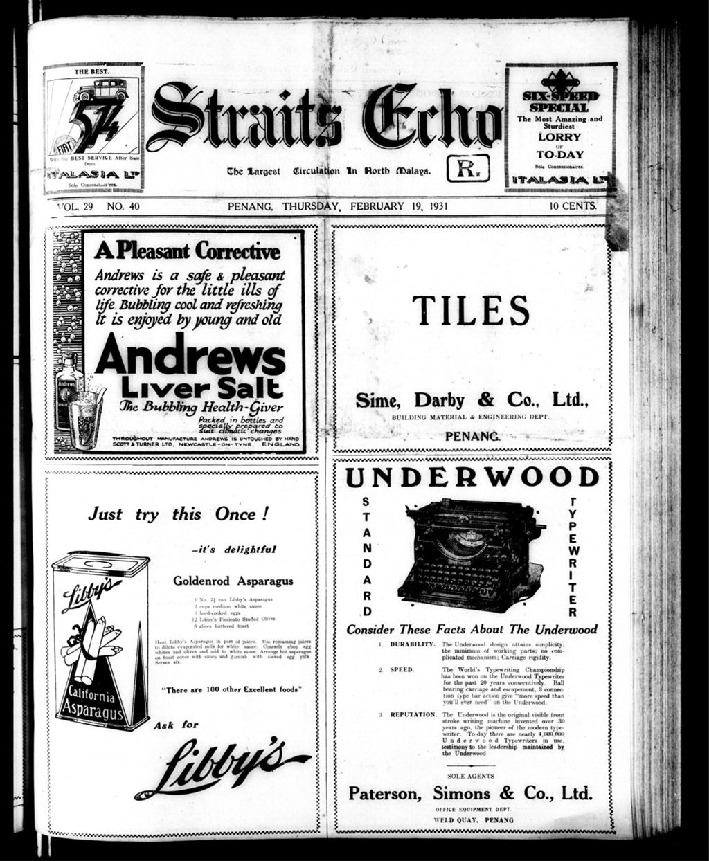 Miniature of Straits Echo 19 February 1931