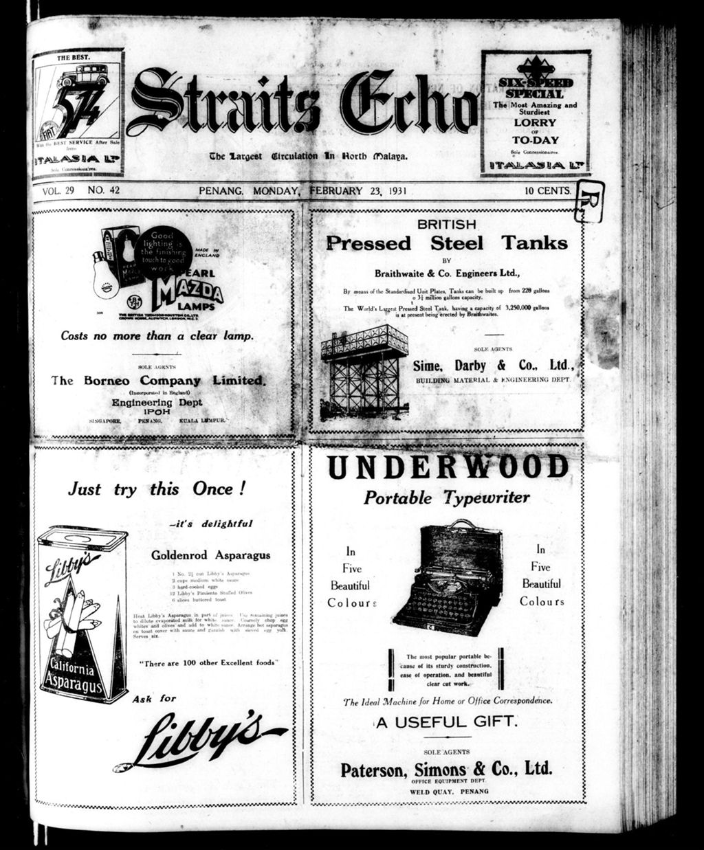 Miniature of Straits Echo 23 February 1931