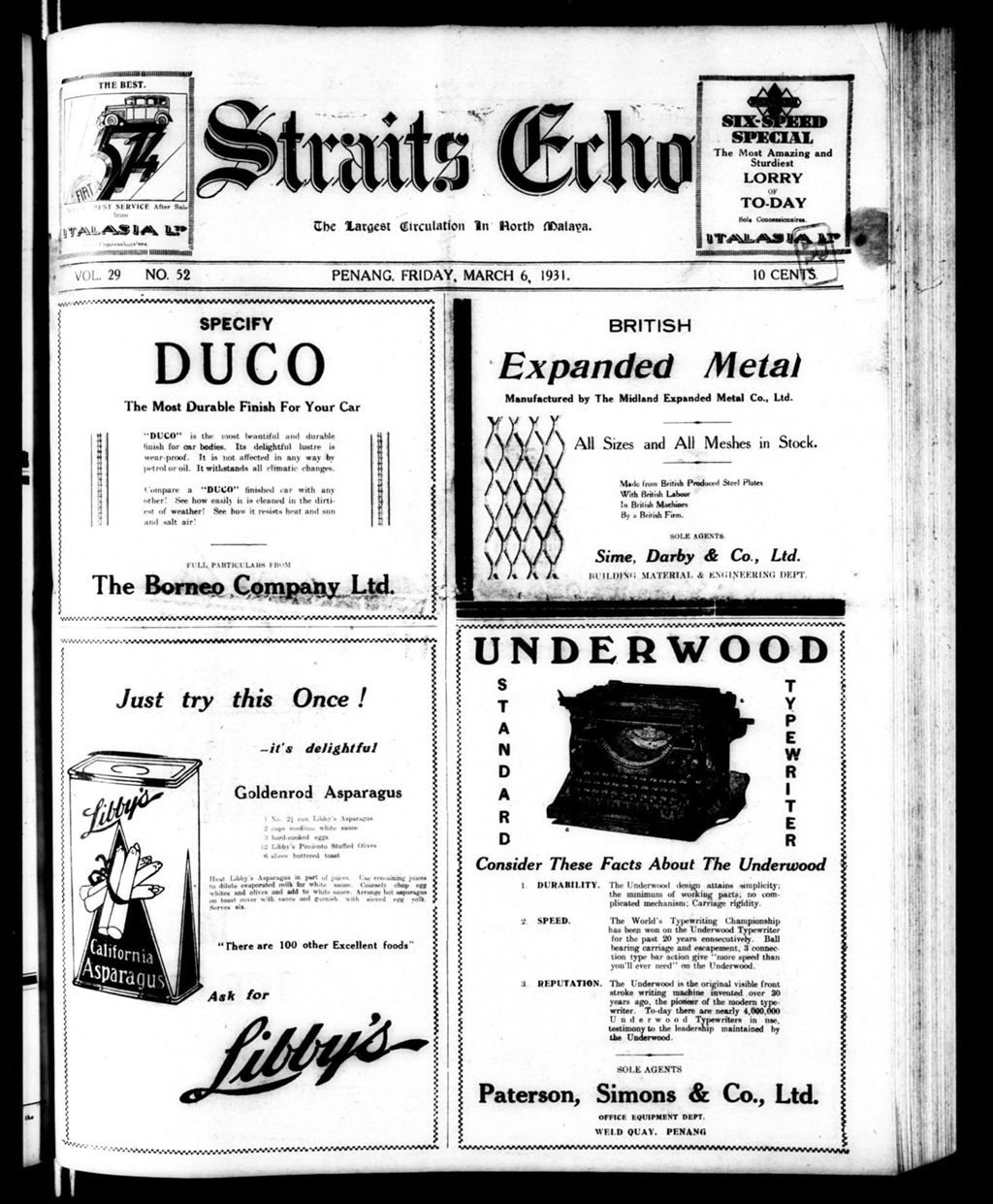 Miniature of Straits Echo 06 March 1931