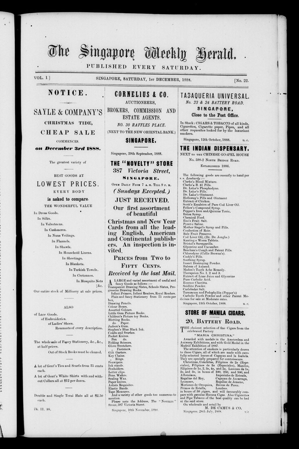 Miniature of Singapore Weekly Herald 01 December 1888